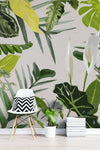 Tapet personalizat leaf cu frunze tropicale in nuante vivide pe un fundal alb vivid tropical