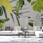 Tapet personalizat leaf cu frunze tropicale in nuante vivide pe un fundal alb vivid tropical