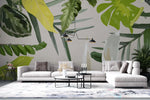 Tapet personalizat leaf cu frunze tropicale in nuante vivide pe un fundal alb vivid tropical