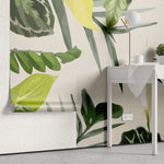 Tapet personalizat leaf cu frunze tropicale in nuante vivide pe un fundal alb vivid tropical