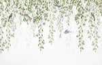 Tapet personalizat leaf cu ramuri de salcie si pasari colorate hummingbird