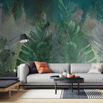 Tapet personalizat leaf cu frunze in nuante de turcoaz intens deep turquoise
