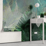 Tapet personalizat leaf cu frunze in nuante de turcoaz intens deep turquoise