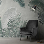 Tapet personalizat leaf cu frunze pana de palmier in tonuri gri feather leaves