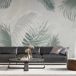 Tapet personalizat leaf cu frunze pana de palmier in tonuri gri feather leaves