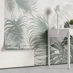 Tapet personalizat leaf cu frunze pana de palmier in tonuri gri feather leaves