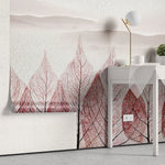 Tapet personalizat leaf cu munti si copaci pictati in forma de frunze rosiatice trees artwork