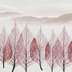 Tapet personalizat leaf cu munti si copaci pictati in forma de frunze rosiatice trees artwork