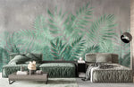 Tapet personalizat leaf cu frunze verzi aquamarin pe un fundal de beton gri aquamarine