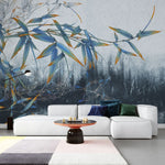 Tapet personalizat leaf cu frunze de bambus albastre asian blue