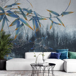 Tapet personalizat leaf cu frunze de bambus albastre asian blue