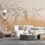 Tapet personalizat leaf cu frunze de bambus portocalii asian orange
