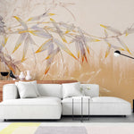 Tapet personalizat leaf cu frunze de bambus portocalii asian orange