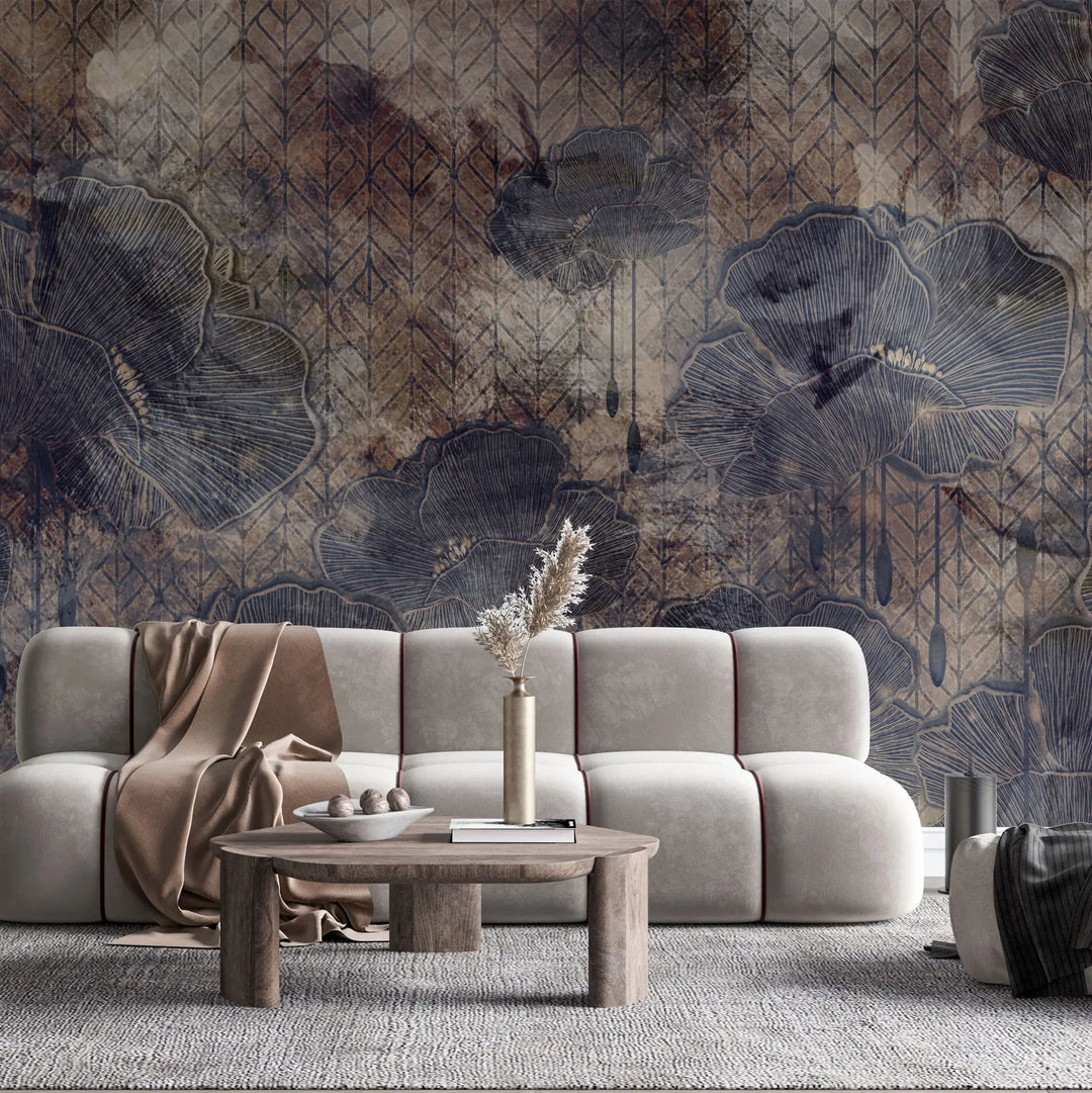 Tapet personalizat leaf cu frunze intr un cadru intunecat amber structure