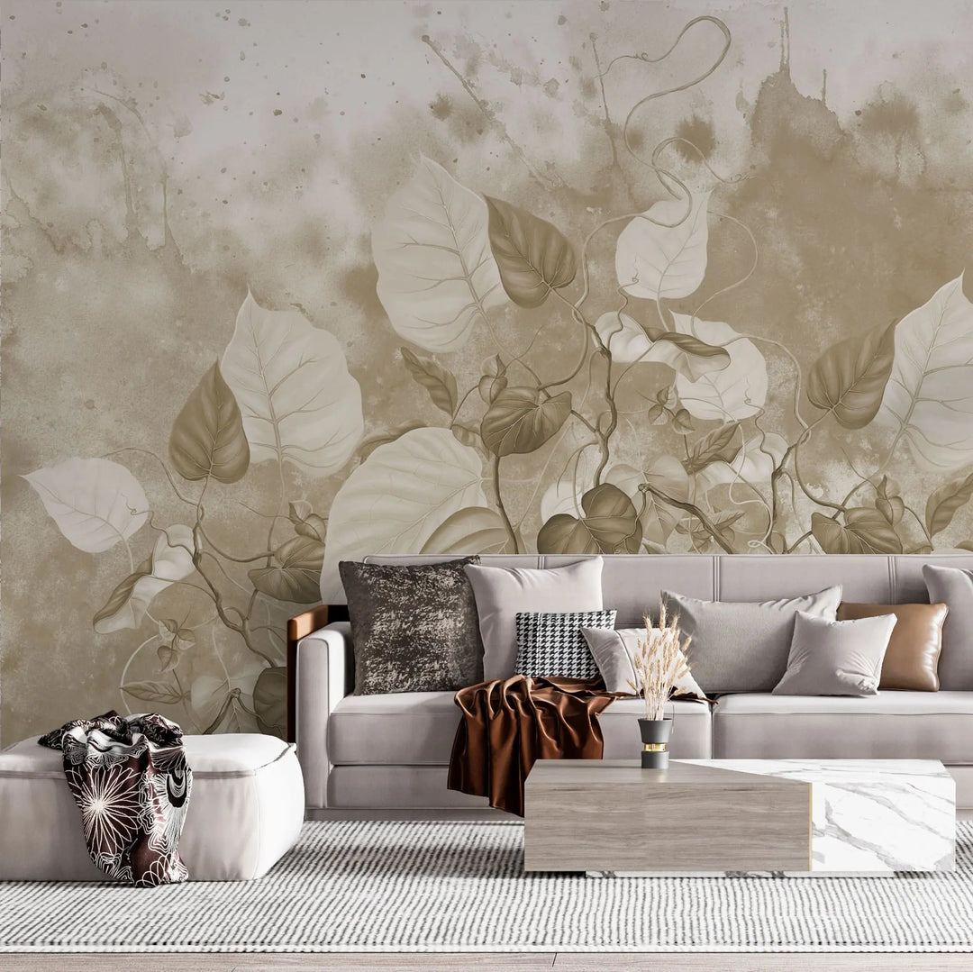 Tapet personalizat leaf cu frunze de rugosum in nuante sepia sepia rugosum