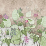 Tapet personalizat leaf cu frunze salbatice de philodendron si fluturi roz wild philodendron