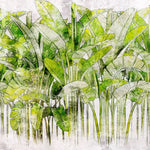 Tapet personalizat leaf cu frunze de bananier verzi intens pe un fundal alb green vibe light