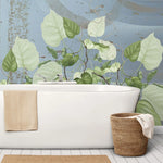 Tapet personalizat leaf cu frunze de philondendron rugosum pe fundal albastru blue wild philodendron