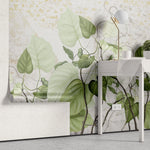 Tapet personalizat leaf cu frunze de philondendron rugosum pe fundal de gresie wild tile rugosum