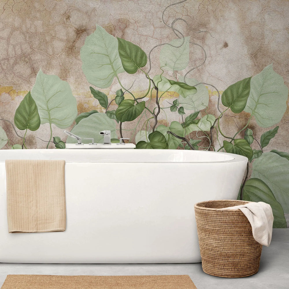 Tapet personalizat leaf cu frunze de philondendron rugosum pe fundal vintage vintage rugosum