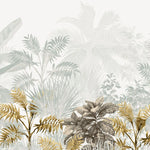 Tapet personalizat leaf cu frunze tropicale in nuante de verde salvie si auriu tropical sage&gold