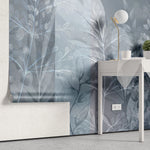 Tapet personalizat leaf cu frunze pe un fundal in nuante de albastru stone blue
