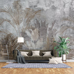 Tapet personalizat leaf cu frunze de palmieri in culori aramii brassy palms