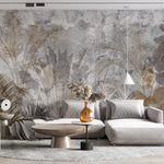 Tapet personalizat leaf cu frunze de palmieri in culori aramii brassy palms