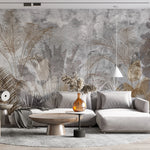 Tapet personalizat leaf cu frunze de palmieri in culori aramii brassy palms