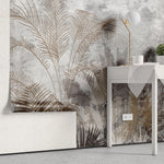 Tapet personalizat leaf cu frunze de palmieri in culori aramii brassy palms
