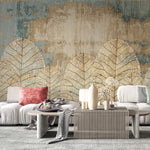 Tapet personalizat leaf cu frunze subtiri aurii pe un fundal vintage thin leaves