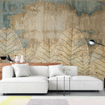 Tapet personalizat leaf cu frunze subtiri aurii pe un fundal vintage thin leaves