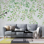 Tapet personalizat leaf cu frunze verzi in stil watercolor pe fundal alb baby leaves