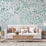 Tapet personalizat leaf cu frunze si fluturi verzi albastrui teal leaves&butterflies