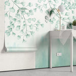 Tapet personalizat leaf cu frunze si fluturi verzi albastrui teal leaves&butterflies