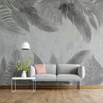 Tapet personalizat leaf cu frunze tropicale in nuante de gri grey leaves