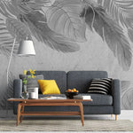 Tapet personalizat leaf cu frunze tropicale in nuante de gri grey leaves