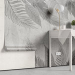 Tapet personalizat leaf cu frunze tropicale in nuante de gri grey leaves