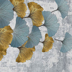 Tapet personalizat leaf cu frunze de ginko biloba in nuante de albastru si auriu golden blue ginko