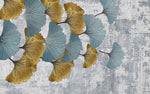 Tapet personalizat leaf cu frunze de ginko biloba in nuante de albastru si auriu golden blue ginko