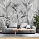 Tapet personalizat leaf cu planta paradisului in nuante de gri grey bird's paradise