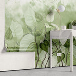 Tapet personalizat leaf cu frunze de philondendron rugosum pe fundal verde in stil watercolor green philodendron rugosum