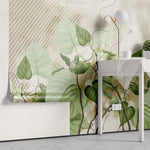 Tapet personalizat leaf cu frunze de philondendron rugosum pe fundal texturat in dungi textured rugosum