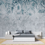 Tapet personalizat leaf cu frunze albastre pe un fundal de beton concrete wild blue