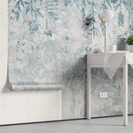 Tapet personalizat leaf cu frunze albastre pe un fundal de beton concrete wild blue