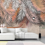 Tapet personalizat leaf cu frunze de palmier in nuante rose si alb rose palm leaves