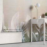 Tapet personalizat leaf cu frunze tropicale albe pe fundal bej deschis white leaves
