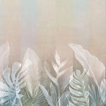 Tapet personalizat leaf cu frunze tropicale albe pe fundal bej deschis white leaves