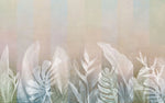 Tapet personalizat leaf cu frunze tropicale albe pe fundal bej deschis white leaves