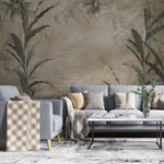 Tapet personalizat leaf cu frunze tropicale pe fundal sepia sepia leaves